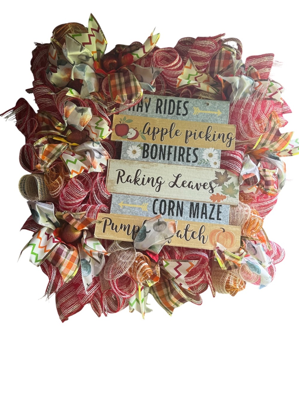Autumn Harvest Home Holiday Wreath - Red & Orange